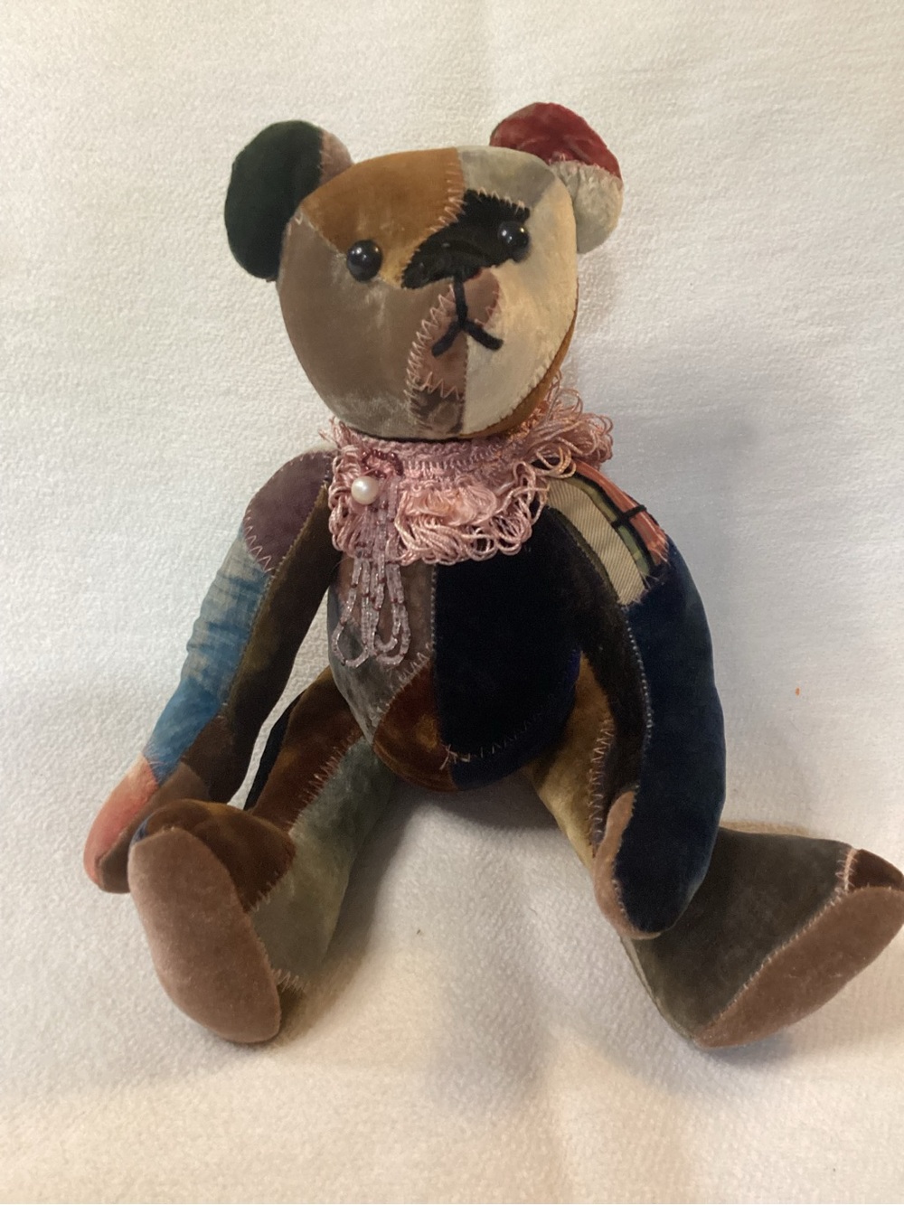 Hand Crafted Multicolor Velvet Patchwork Teddy Bear